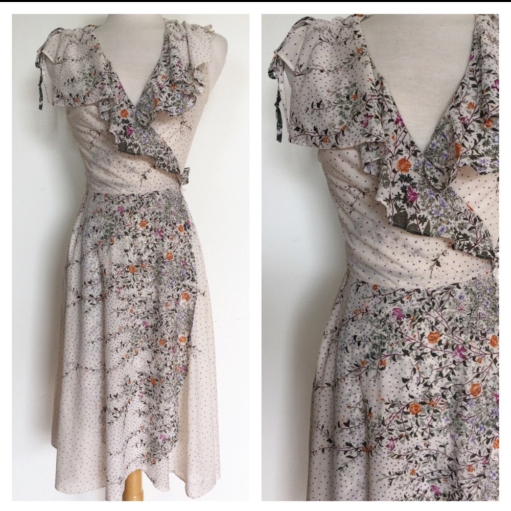 Vintage Floral Wrap Ruffle Dress